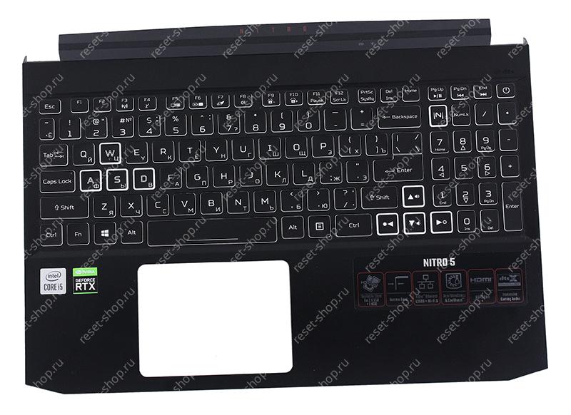 Клавиатура для ноутбука Б/У Acer Nitro 5 AN515-55 топкейс черный, клавиши черные с подсветкой