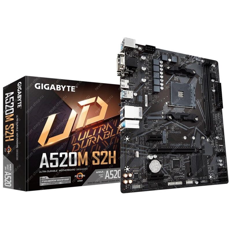 Материнская плата sAM4 GIGABYTE A520M S2H 2xDDR4, 6xUSB, 4xSATA, PCI-E16, 2хPCI-E1, mATX