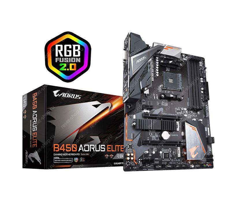 Материнская плата sAM4 GIGABYTE B450 AORUS ELITE 4xDDR4,6xSATA,8xUSB, HDMI, 2хPCI-E16,2xPCI-E1 ATX