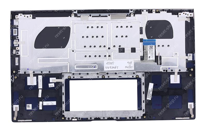 Клавиатура для ноутбука ASUS UX534FT топкейс темно-синий, клавиши синие с подсветкой АНГЛИЙСКАЯ