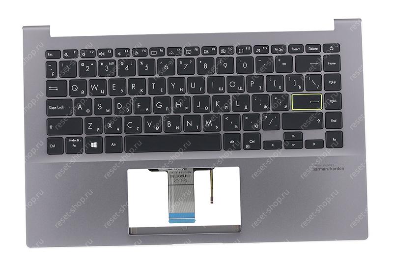 Клавиатура для ноутбука ASUS X421FL топкейс темно-серый, клавиши черные с подсветкой