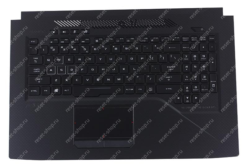 Клавиатура для ноутбука ASUS GL703GM топкейс черный, клавиши черные с подсветкой АНГЛИЙСКАЯ