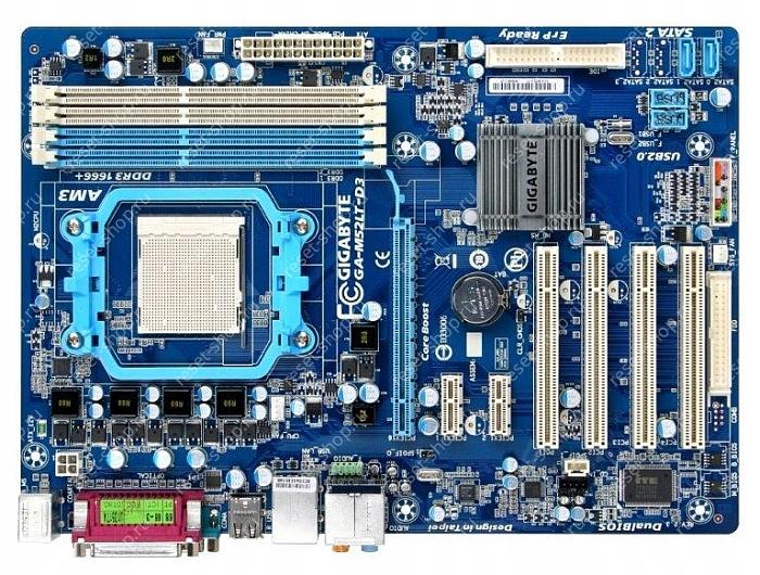 Сист.плата Б/У sAM3 GIGABYTE GA-M52LT-D3: 4xDDR3, 4xUSB, 2xSATA, 1xLPT, 1xCOM, ATX/ ДЕФЕКТ