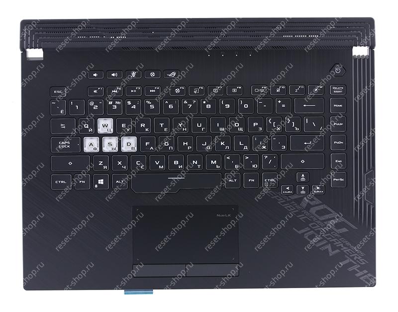 Клавиатура для ноутбука ASUS G512LWS топкейс черный, клавиши черные с подсветкой 16 pin