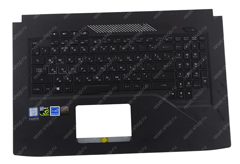 Клавиатура для ноутбука Б/У ASUS GL703GE топкейс черный, клавиши черные, с подсветкой