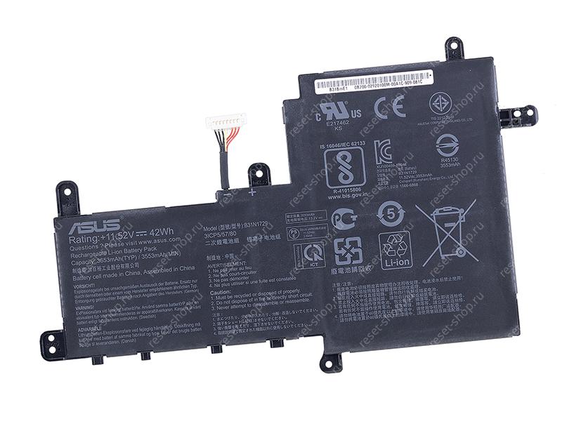 АКБ для ноутбука ASUS (B31N1729) ORIGINAL / 11.52V, 3653mAh / X530FA черная