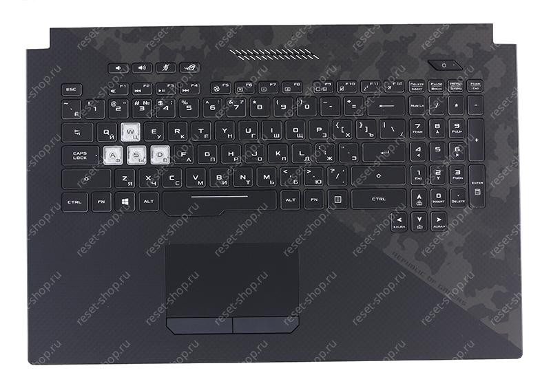 Клавиатура для ноутбука ASUS GL704GM топкейс черный, клавиши черные с подсветкой