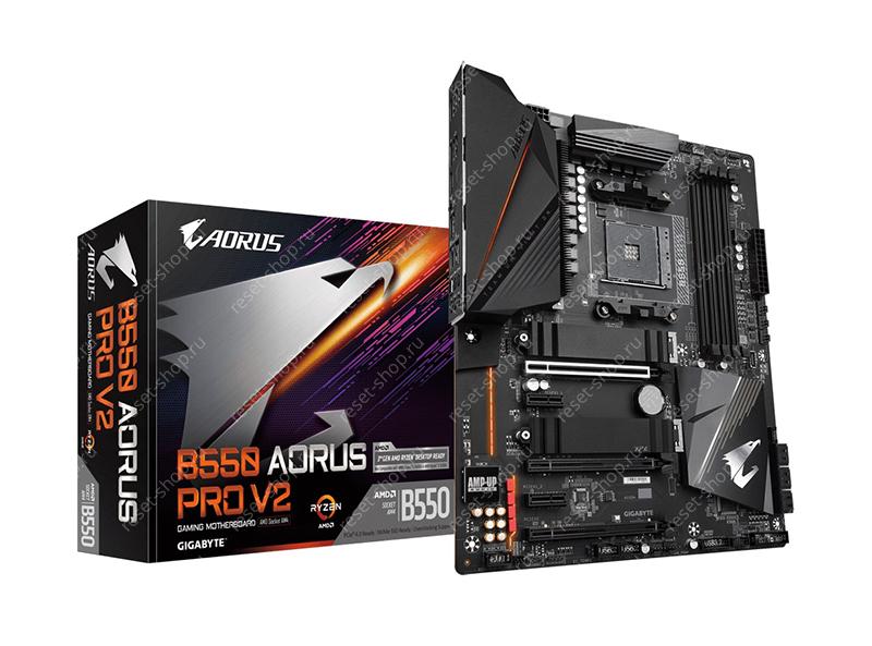 Материнская плата sAM4 GIGABYTE B550 AORUS PRO V2 4xDDR4, 10xUSB, 6xSATA, 3хPCI-E16, 2хPCI-E1, ATX