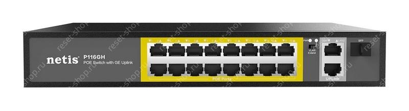 Коммутатор Б/У Netis P116GH стоечный, неуправляемый / 16+2 портов, SFP x1, PoE 200Вт