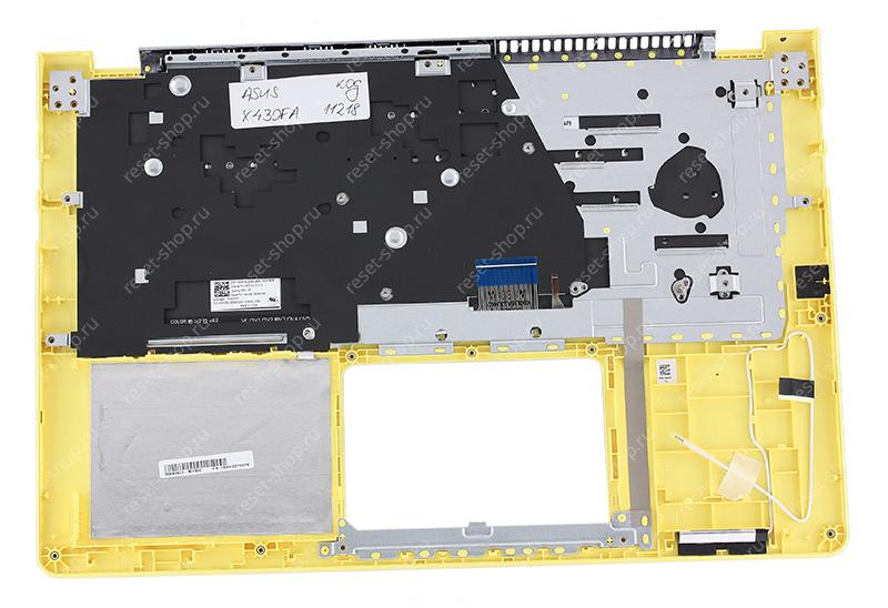Клавиатура для ноутбука ASUS X430FA топкейс серо-желтый, клавиши черные с подсветкой