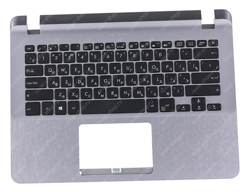 Клавиатура для ноутбука ASUS X407UA топкейс серебристый, клавиши черные