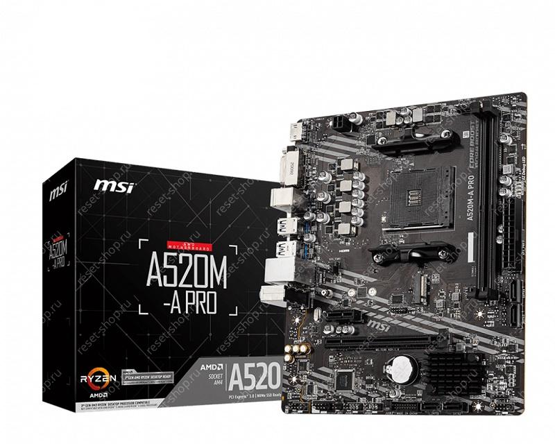 Материнская плата sAM4 MSI A520M-A PRO 2xDDR4, 6xUSB, 4xSATA, PCI-E16, PCI-E1, mATX