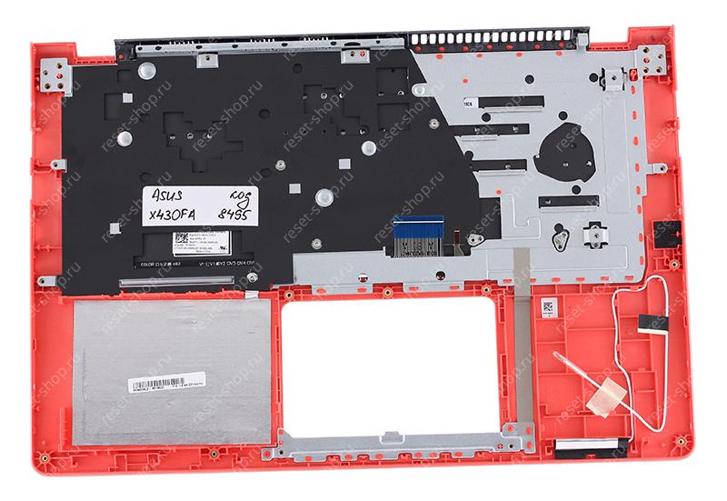 Клавиатура для ноутбука ASUS X430FA топкейс серо-красный, клавиши черные с подсветкой