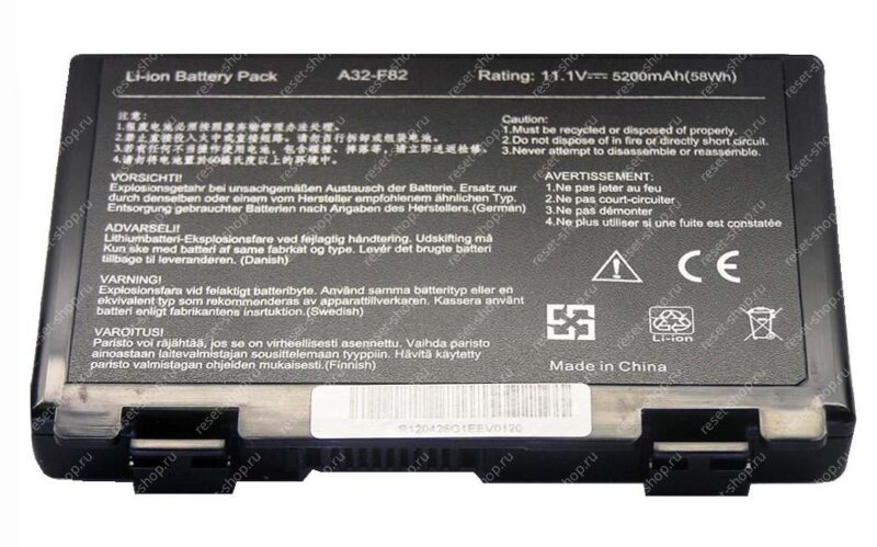 АКБ для ноутбука ASUS (A32-F82) / 11.1V, 5200mAh / F82, K40, K50 черная