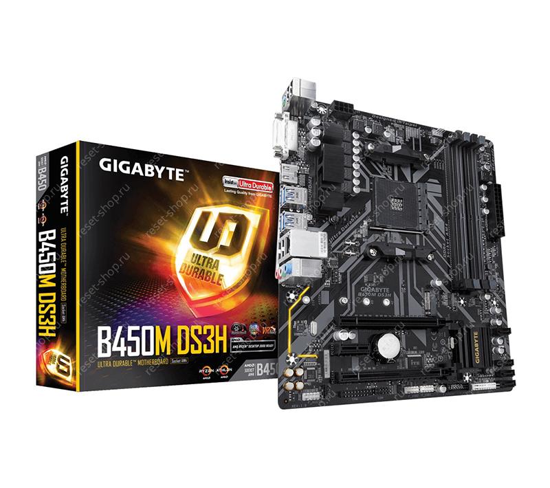 Материнская плата sAM4 GIGABYTE B450M DS3H 4xDDR4,4xSATA,8xUSB, DVI-D,HDMI, 2хPCI-E16,1xPCI-E1, mATX