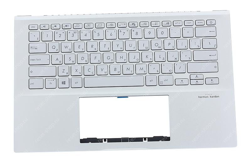Клавиатура для ноутбука ASUS X432FA топкейс серебристый, клавиши серебристые с подсветкой