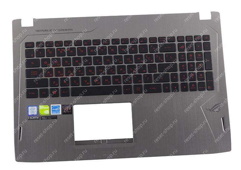 Клавиатура для ноутбука ASUS GL502VS топкейс серый, клавиши черные, с подсветкой / уценка