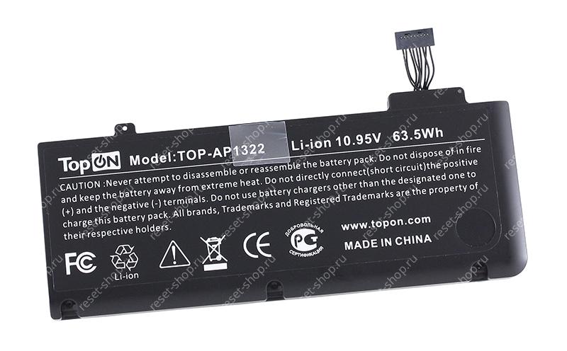 АКБ для ноутбука Apple (A1322) TopON / 10.95V, 5800mAh / MacBook 15" A1278 черная