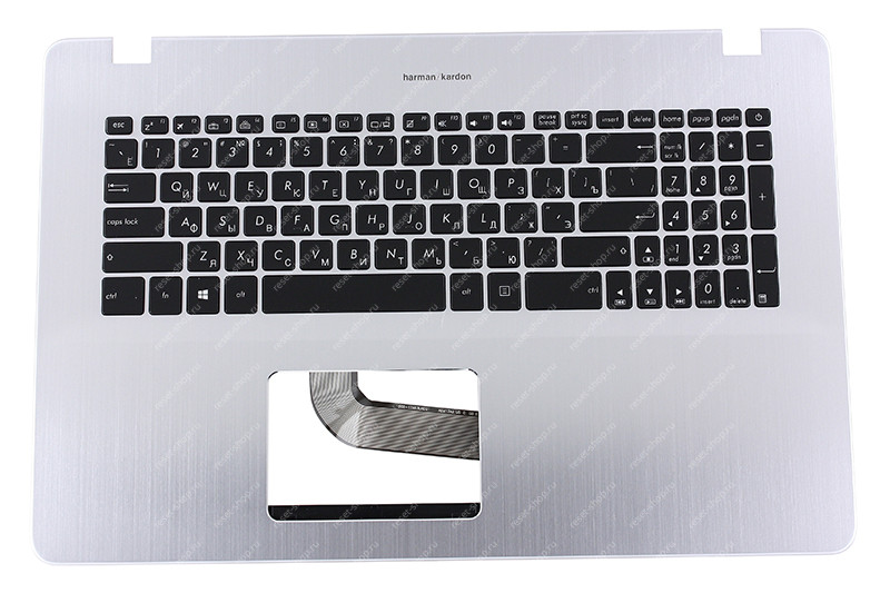 Клавиатура для ноутбука ASUS X705FD топкейс серебристый, клавиши черные с подсветкой