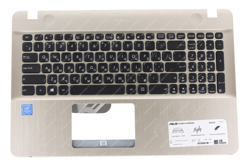 Клавиатура для ноутбука Б/У ASUS X541S топкейс золотистый, клавиши черные Клавиатура для ноутбука Б/У ASUS X541S топкейс золотистый, клавиши черные