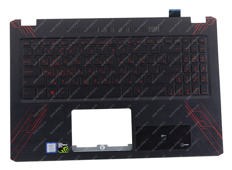 Клавиатура для ноутбука Б/У ASUS FX570UD топкейс черный с красным, клавиши черные с подсветкой