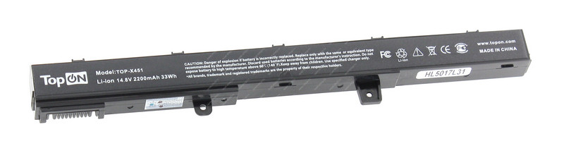 АКБ для ноутбука ASUS (A41N1308) TopON / 14.8V, 2200mAh / A41, X451, X551 черная