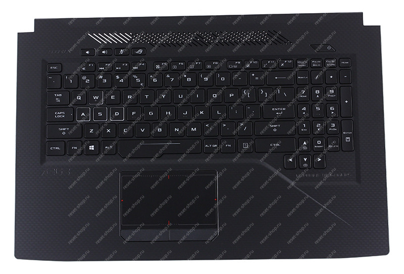 Клавиатура для ноутбука ASUS GL703GM топкейс черный, клавиши черные с подсветкой АНГЛИЙСКАЯ