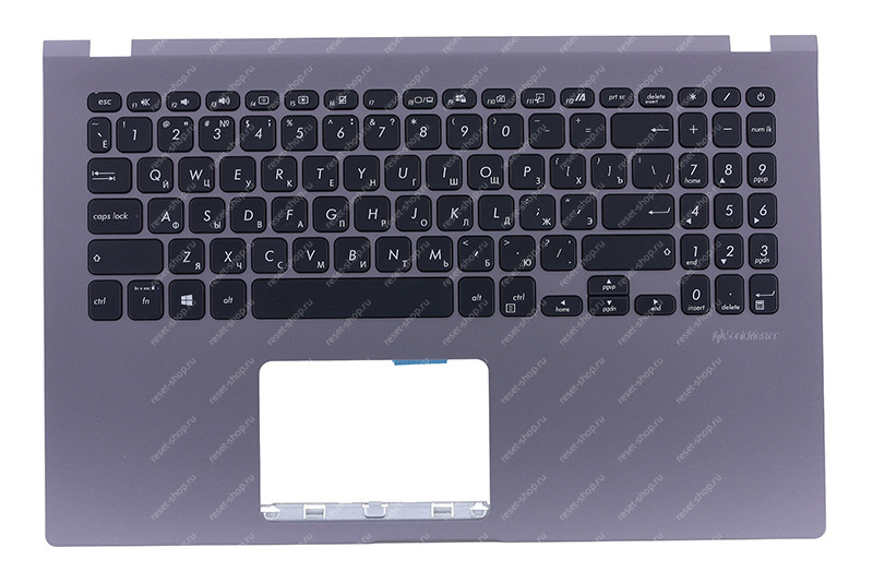 Клавиатура для ноутбука ASUS X509FA топкейс темно-серый, клавиши черные без майлара