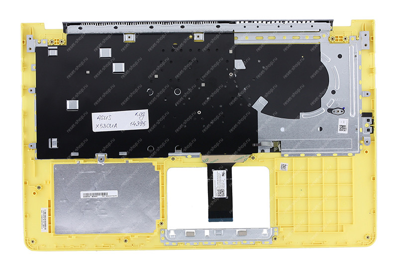Клавиатура для ноутбука ASUS X530UA топкейс серый с желтой рамкой, клавиши черные с подсветкой Клавиатура для ноутбука ASUS X530UA топкейс серый с желтой рамкой, клавиши черные с подсветкой