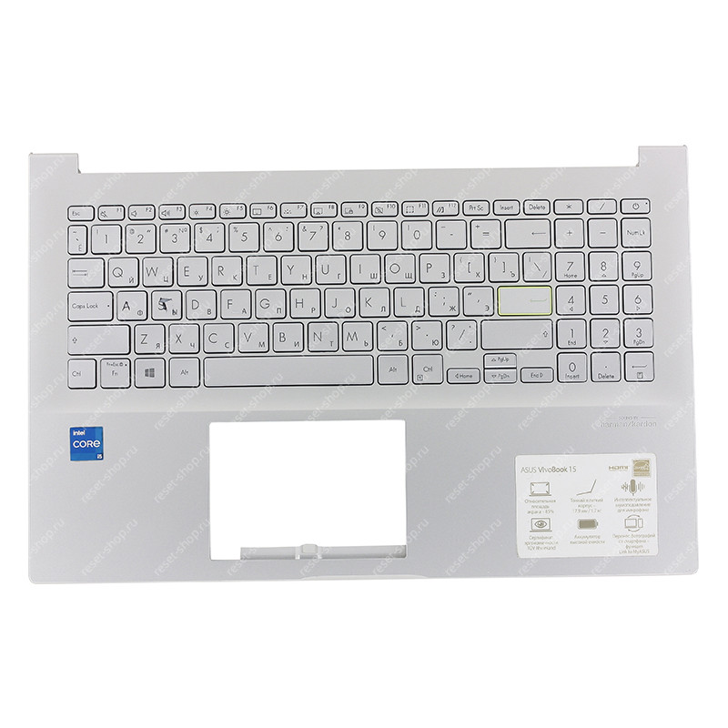 Клавиатура для ноутбука Б/У ASUS K513E топкейс серебристый, клавиши серебристые с подсветкой