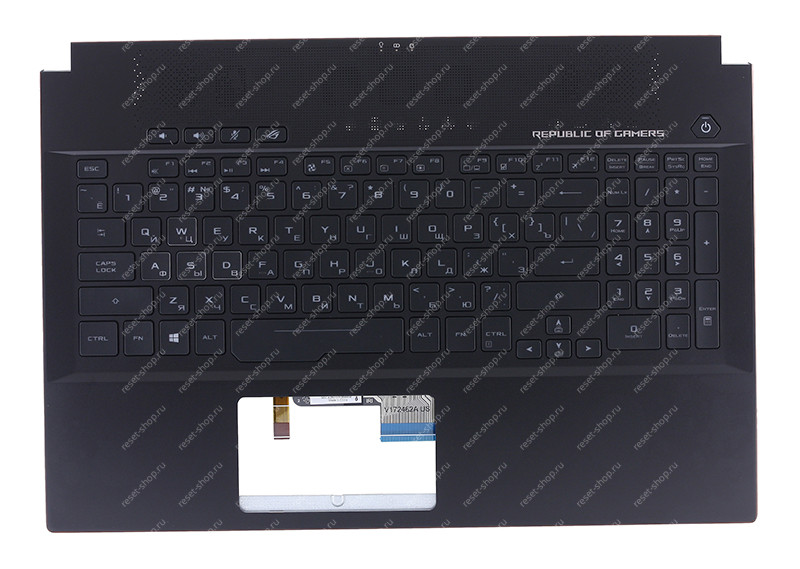 Клавиатура для ноутбука ASUS ROG Zephyrus GM501GM топкейс черный, клавиши черные с подсветкой 16pin
