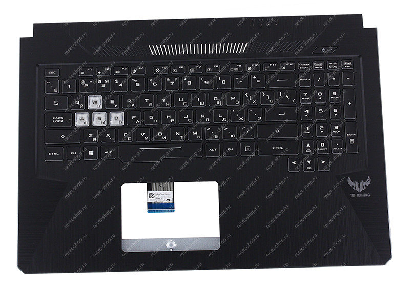 Клавиатура для ноутбука ASUS FX705DU топкейс черный, клавиши черные с подсветкой 8 pin Клавиатура для ноутбука ASUS FX705DU топкейс черный, клавиши черные с подсветкой 8 pin