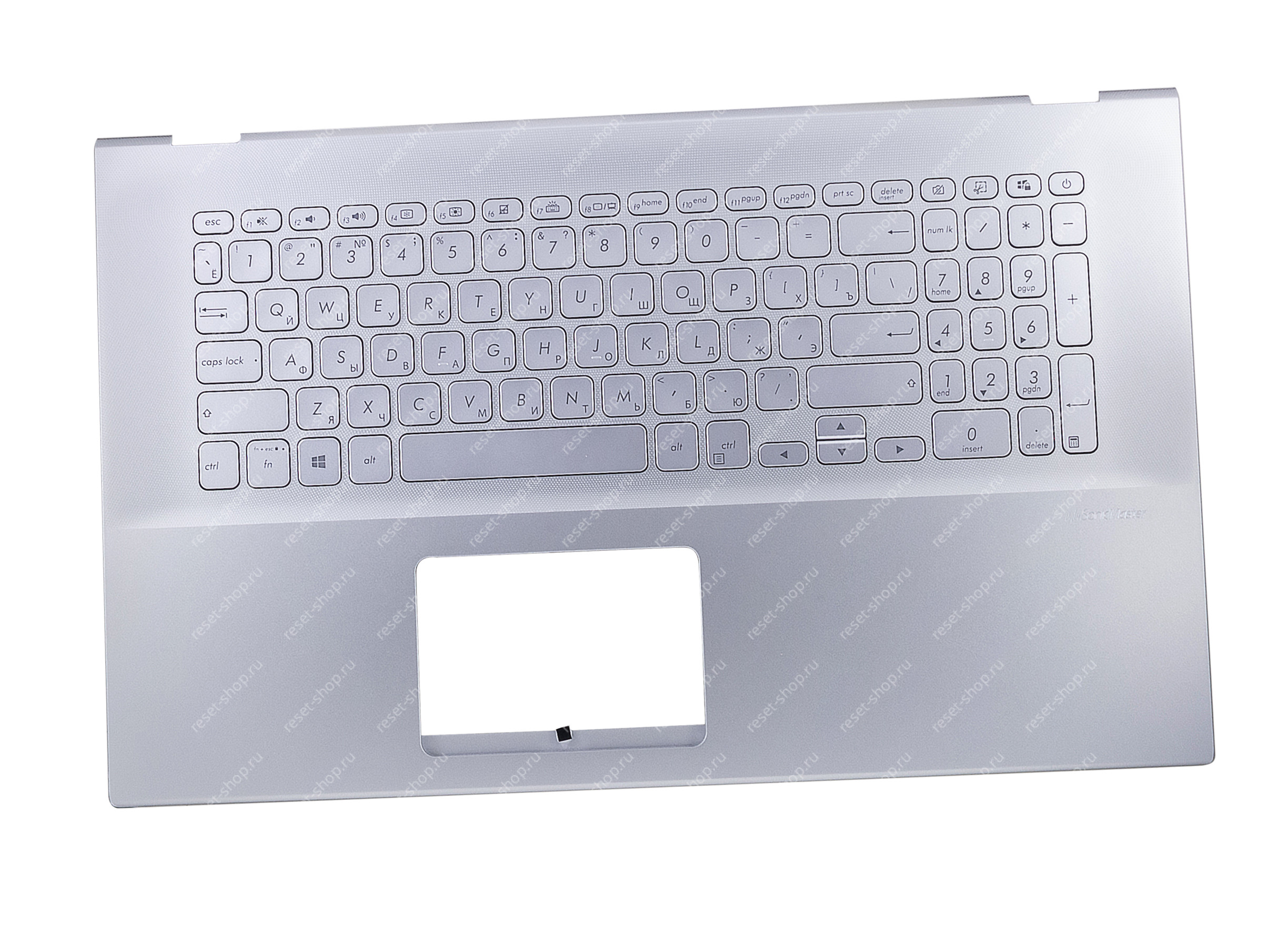 Клавиатура для ноутбука ASUS X712JA топкейс серебристый, клавиши серебристые с подсветкой