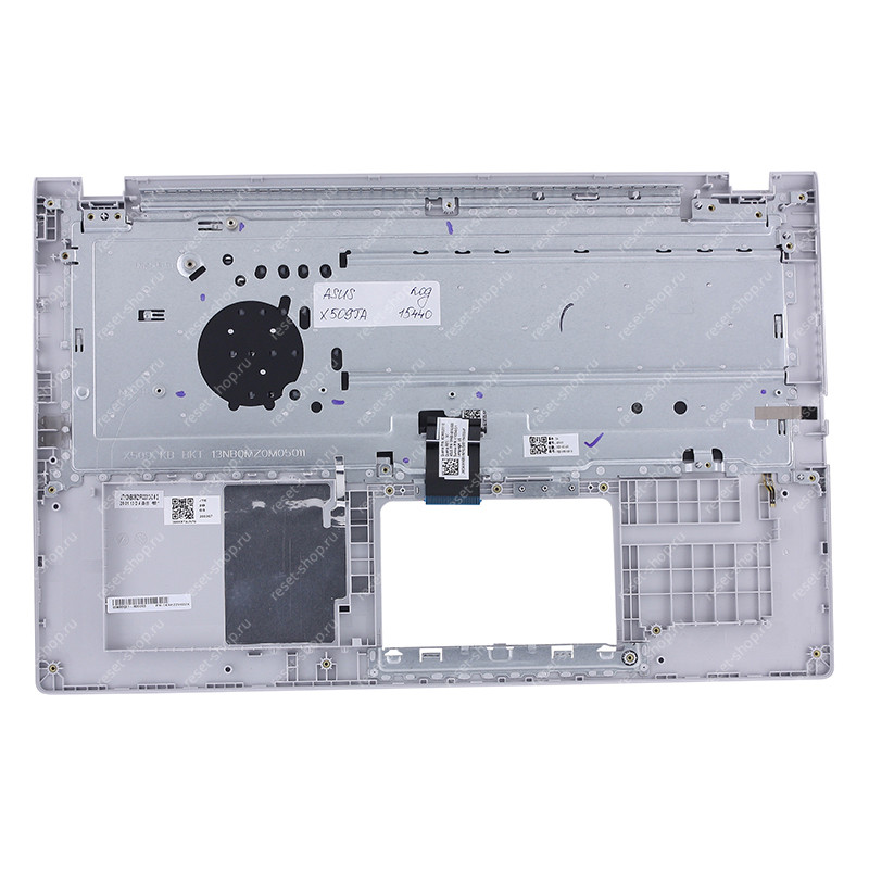 Клавиатура для ноутбука ASUS X509JA топкейс серебристый, клавиши серебристые с подсветкой АНГЛИЙСКАЯ