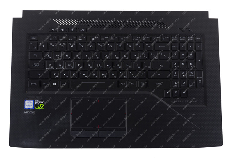 Клавиатура для ноутбука Б/У ASUS GL703GM топкейс черный, клавиши черные, с подсветкой и тачпадом