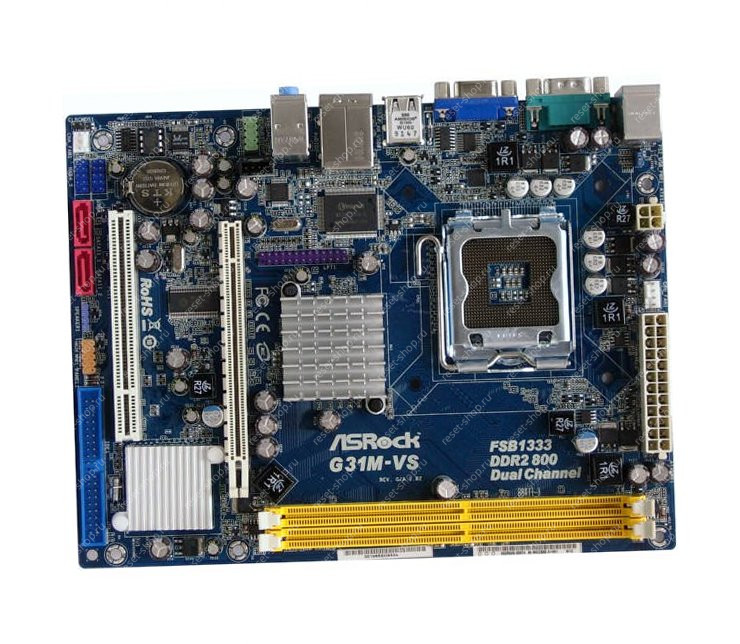 Сист.плата Б/У s775 ASRock G31M-VS 2xDDR2, 4xUSB,2xSATA, VGA, COM, 2xPS/2, mATX + Core 2 Duo 6700