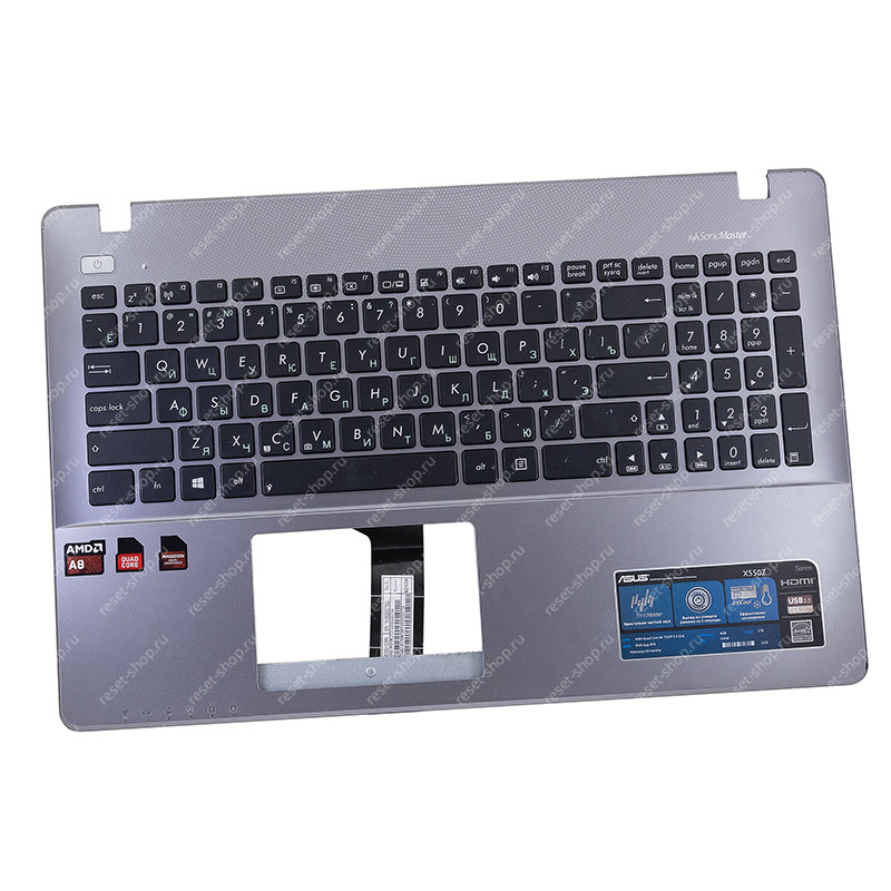 Клавиатура для ноутбука Б/У ASUS X550ZE топкейс сиреневый, клавиши черные ДЕФЕКТ
