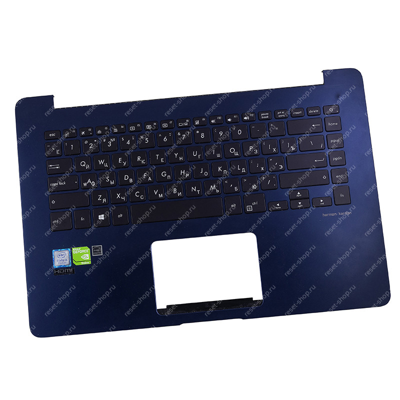 Клавиатура для ноутбука Б/У ASUS UX530UQ топкейс синий, клавиши черные с подсветкой ДЕФЕКТ